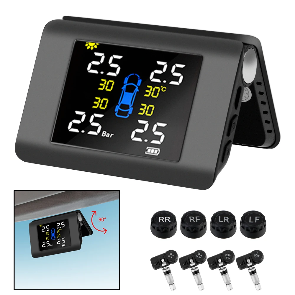 Solar Power TPMS LED Display With 4 External or Built-in Sensors Car Tire Pressure Monitoring System