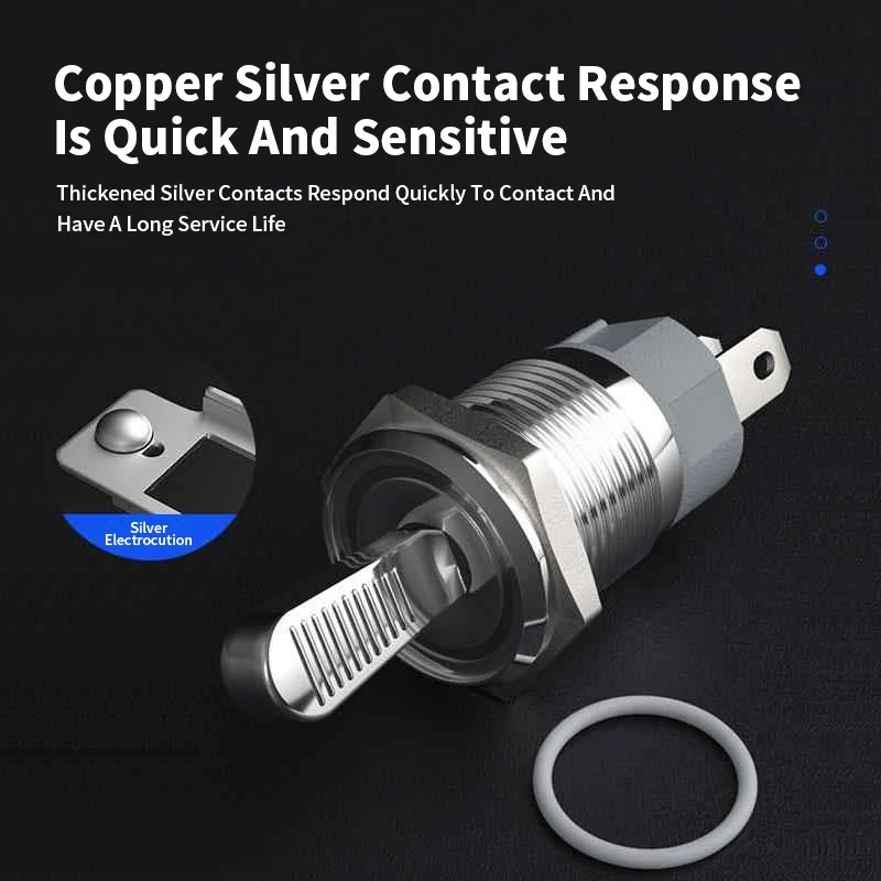 10A 16MM Metal Toggle Switch 2/3 Gear Waterproof Self-locking Toggle Button with LED Light 1NO1NC/2NO ON-OFF Slide Power Button