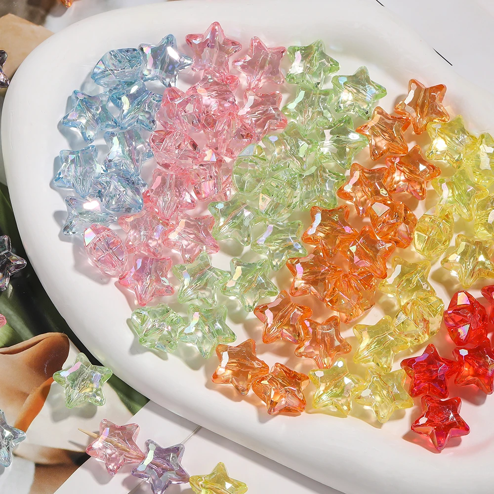 20pcs Faceted Acrylic Pentagram Beads AB Color Star Shaped Spacer Beads for DIY Necklace Phone Chain Jewelry Making Findings