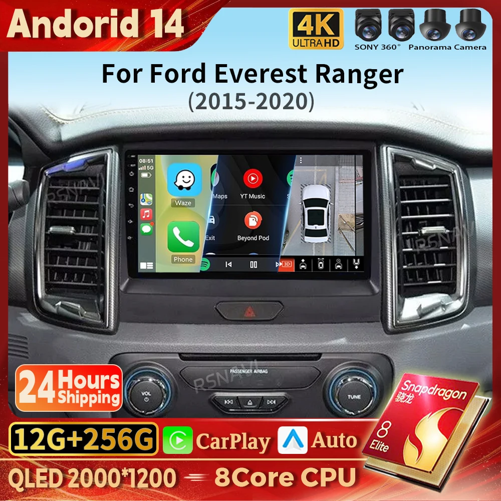 

Android 14 Carplay Auto 2K Screen Car Radio Multimedia Player For Ford Everest Ranger 2015-2018 2din Autoradio Stereo Qualcomm