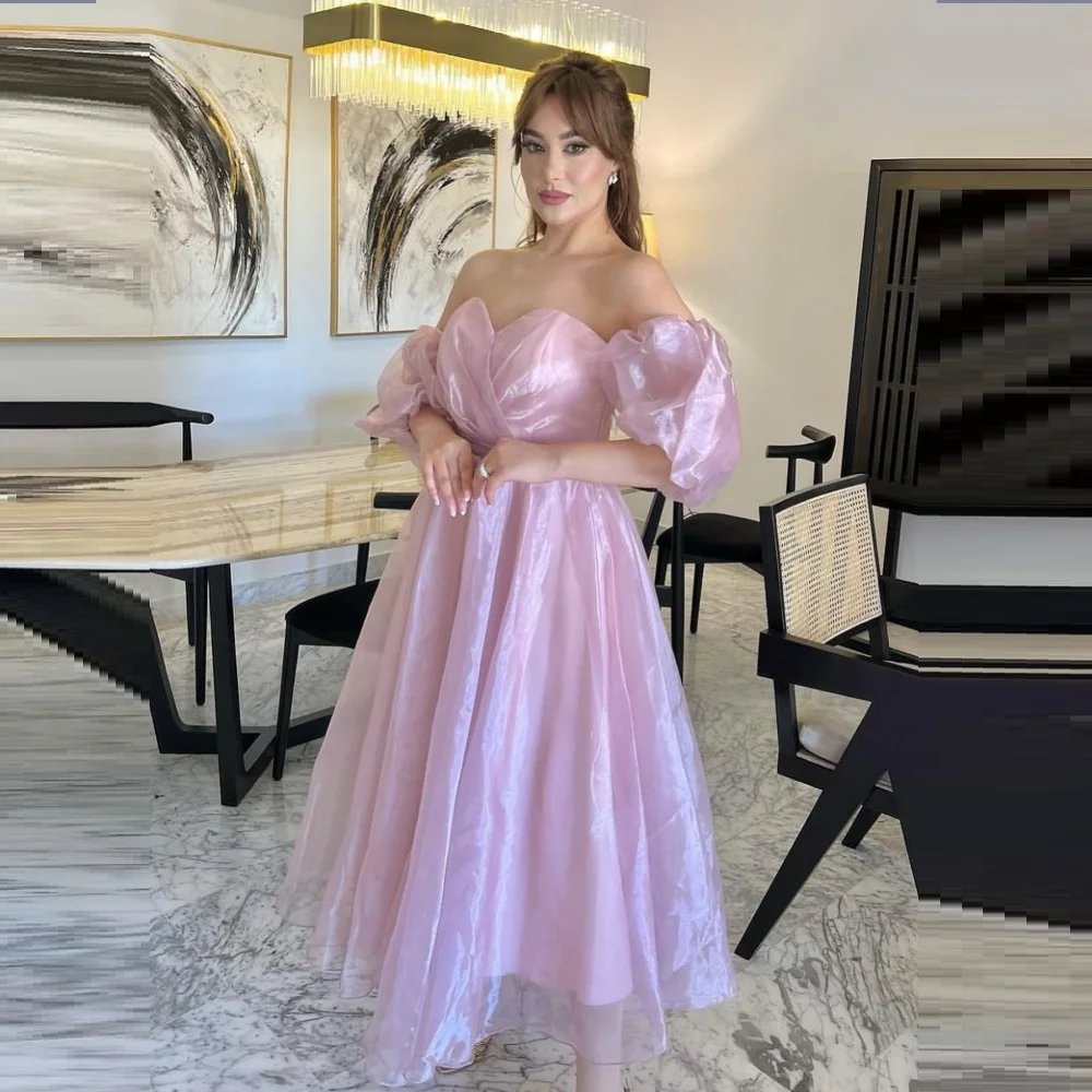 Customized Saudi Arabia Evening Dress Prom Off-the-shoulder A-line Anke Length Bubble Skirts Bespoke Occasion Dresses Formal Gow