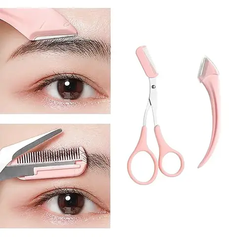 Eyebrow Trimmer Set, Curved Razor & Scissors With Comb, Easy Use Tools, Perfect Grooming Kit for Beginners Daily Eyebrow Care
