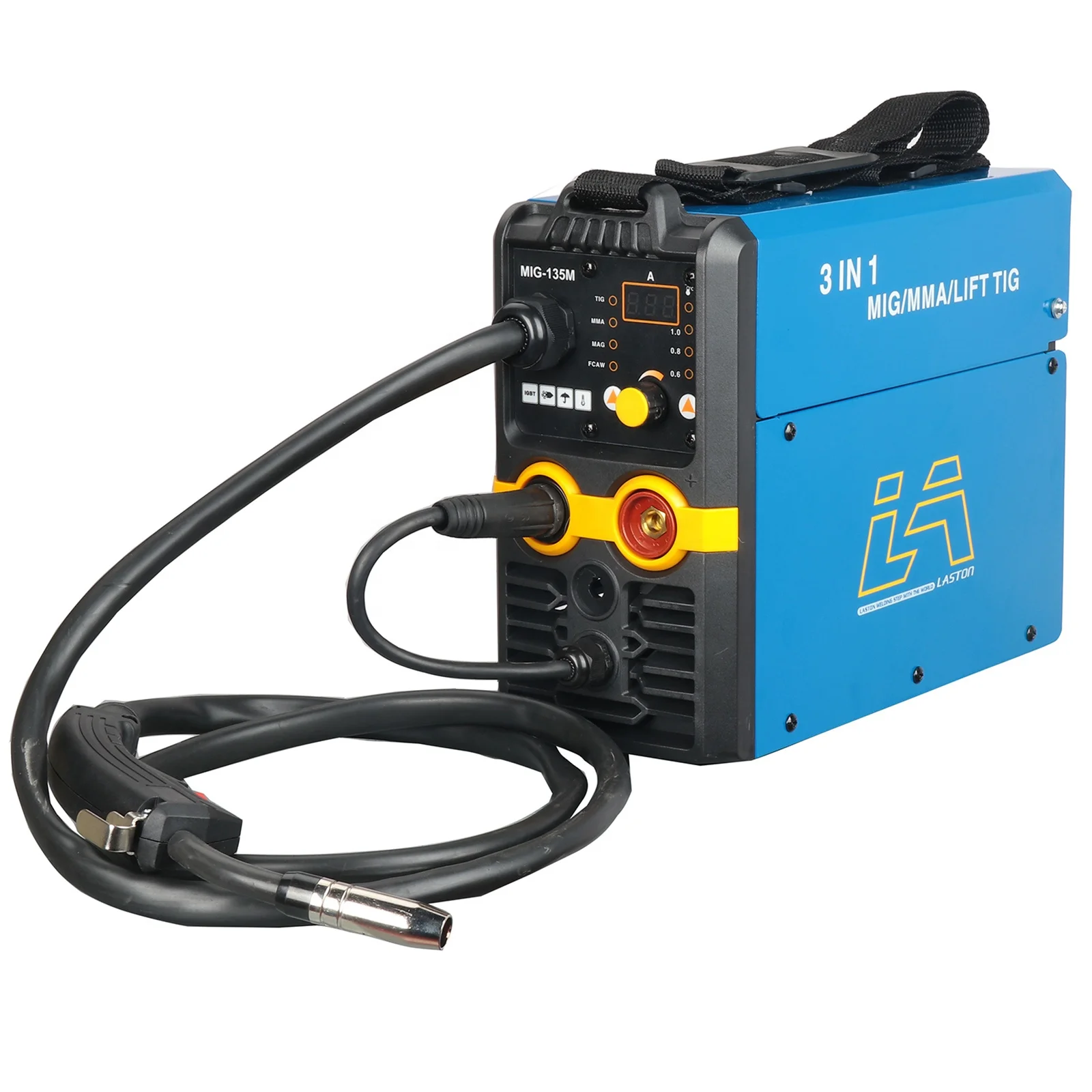 LASTON MIG-135M 110V MIG Welder 3 in 1, 130Amp Flux Core Welder Flux MIG/Stick Welder/Lift TIG, IGBT Digital Display LCD Welding