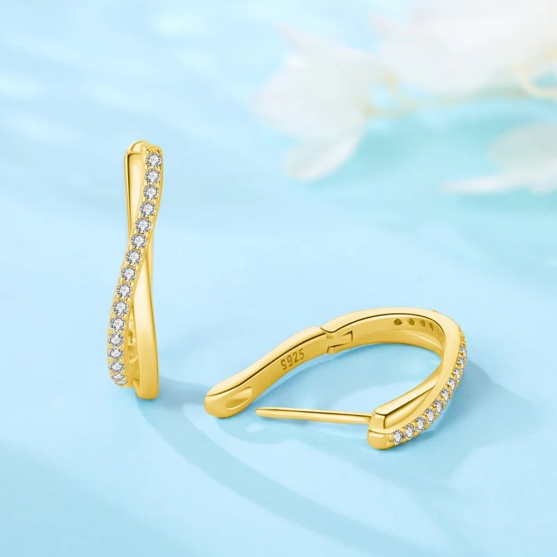 MISEFF 925 Sterling Silver Distortion Earring Insert Zircon Wedding Engagement For Girlfriend Birthday Earrings Jewelry Gifts