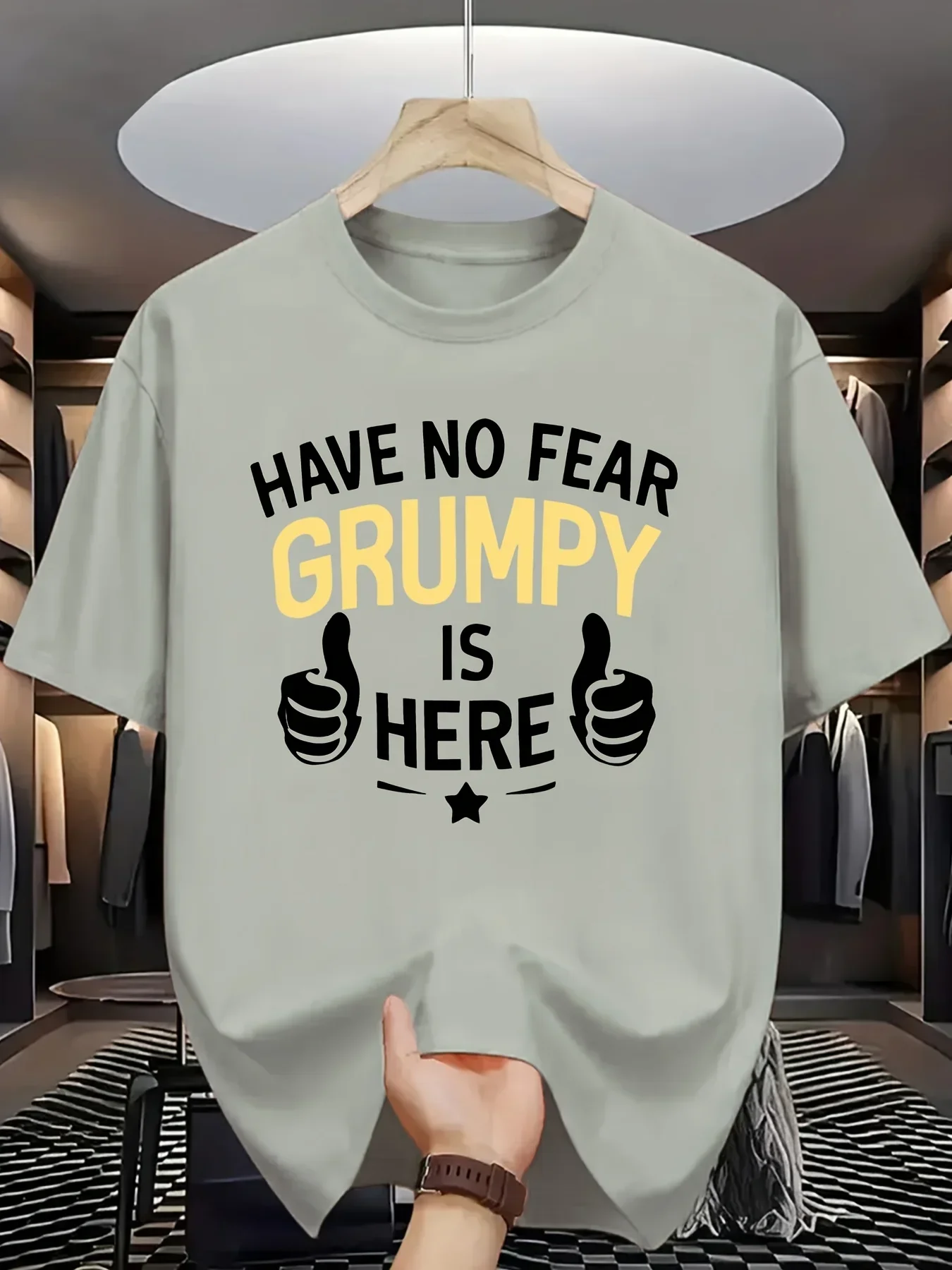 Men's Kids Summer 100% Cotton Fashion Casual HAVE NO FEA GRUMPY IS HERE Printed Loose Sport Round Neck Short Sleeve T-shirt Top
