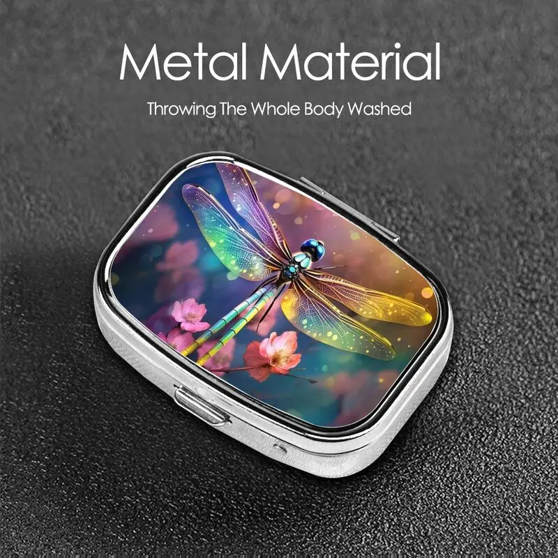 Dragonfly Vintage Flower pill box cell portable pill box pocket or purse decorated with metal medicine vitamin travel unique