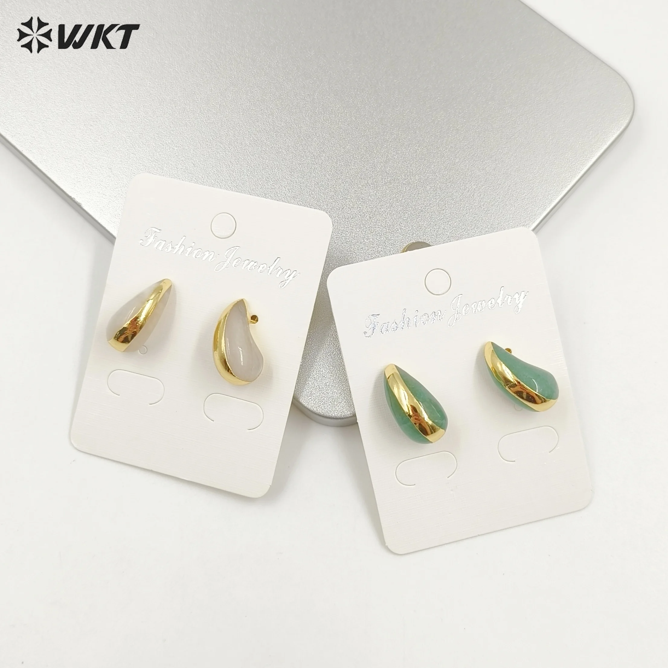 

WT-E775 WKT Wholesale Retro French-style Versatile Gemstone Colorful Earring For Girls Daily Decoration