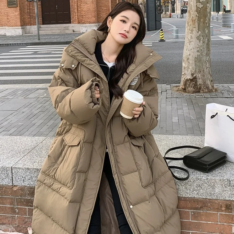 Long Jackets for Women Hooded Coats Down Korean Fashion Prints Down Jacket Windproof Thick Warm Parka Casual Loose Puffer Coats