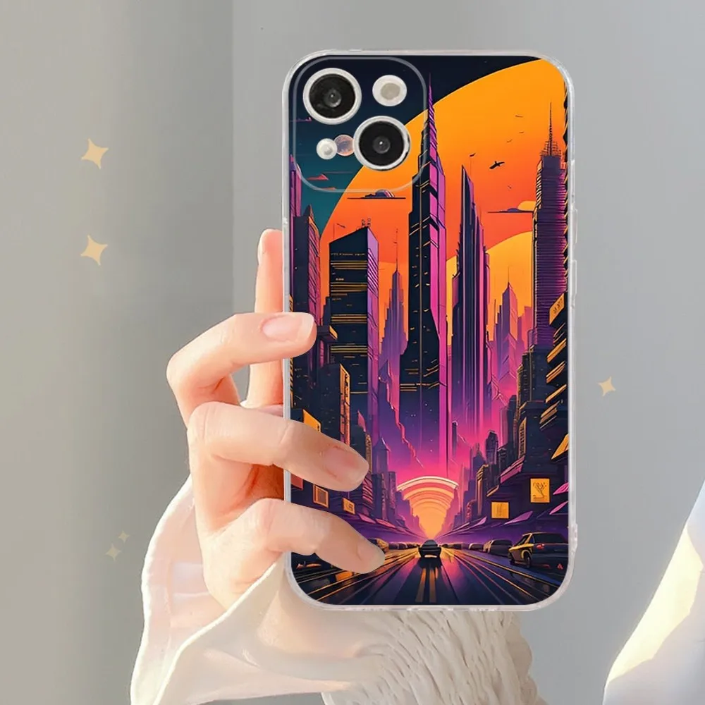 Synthwave Retro 80s Neon colorful Phone Case For iPhone 14 13 12 Mini 11 Pro XS Max X XR SE 6 7 8 Plus Soft Silicone Cover