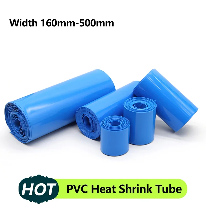 

1M~10M PVC Heat Shrink Tube 18650 Lipo Battery Pack 160mm ~ 500mm Insulated Protection Film Wrap lithium Case Cable Sleeve Blue