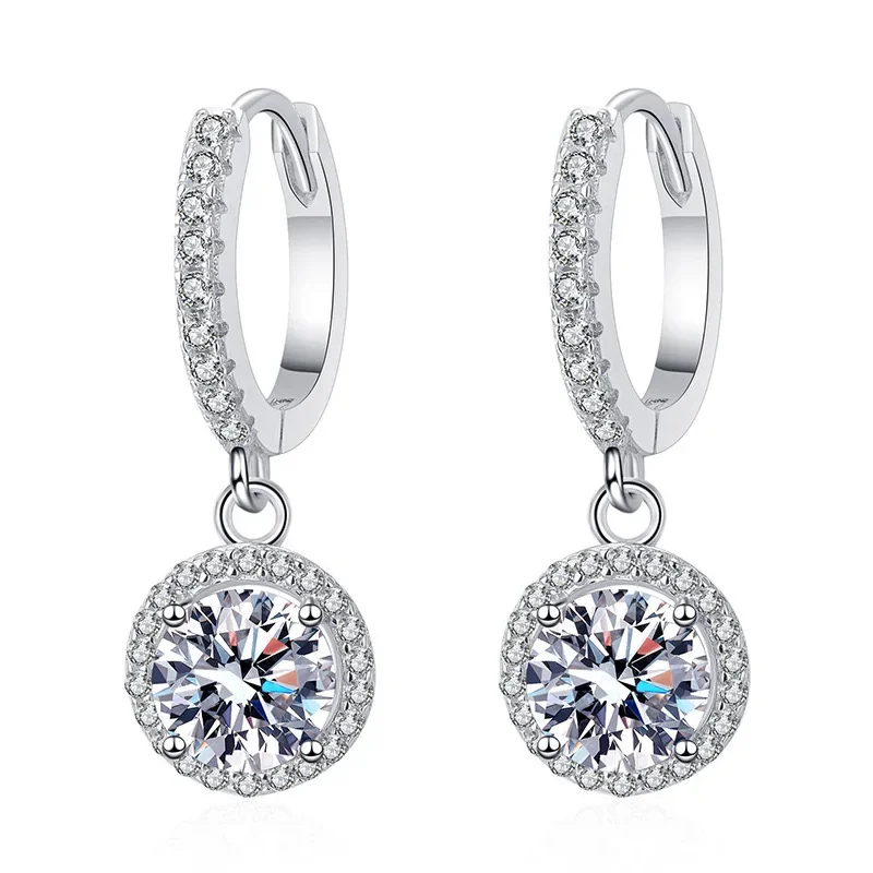 

925 Sterling Silver 1 Carat Moissanite Round Earrings Engagement Wedding Daily Work Party Travel Luxurious Gift For Women