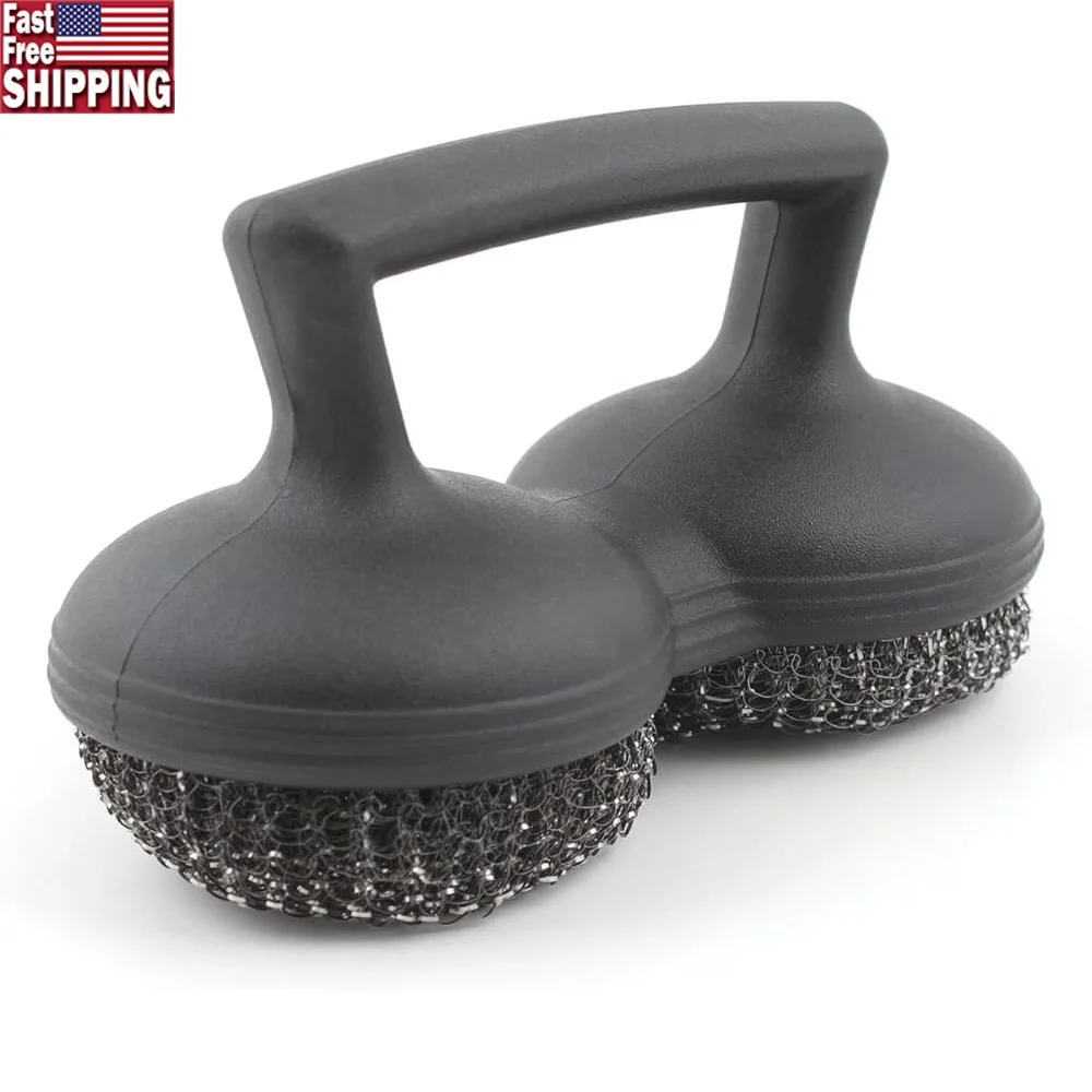 

Stainless Steel Scrub Brush with Woven Pads Grease Removal Oversized Handle Charcoal Gas Grills Smokers Ovens