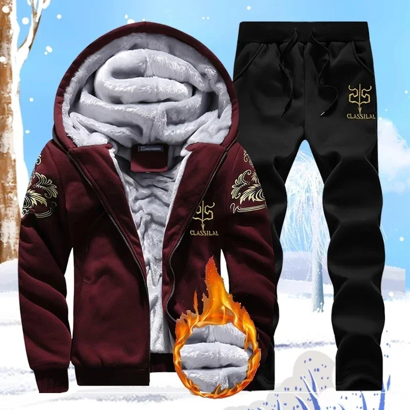 

2025 New Tracksuit Set for Men Sweater 2-piece Winter Hooded Mans Thicken Warm Sweatshirts Sweatpants Sets Husband Students Coat