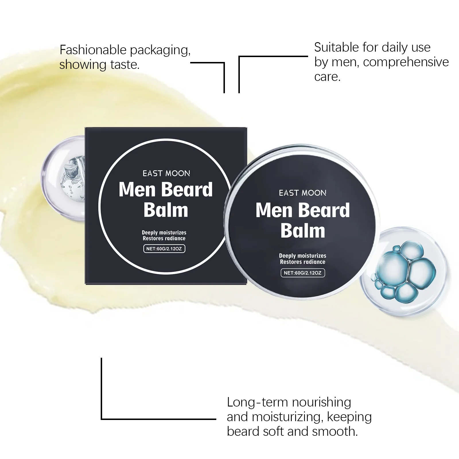 Beeswax Men Beard Balm Moisturize Dry Beard Soften Rough Hair Repair Damage Lasting Smooth Comfort Daily Care Man Beard Care Wax