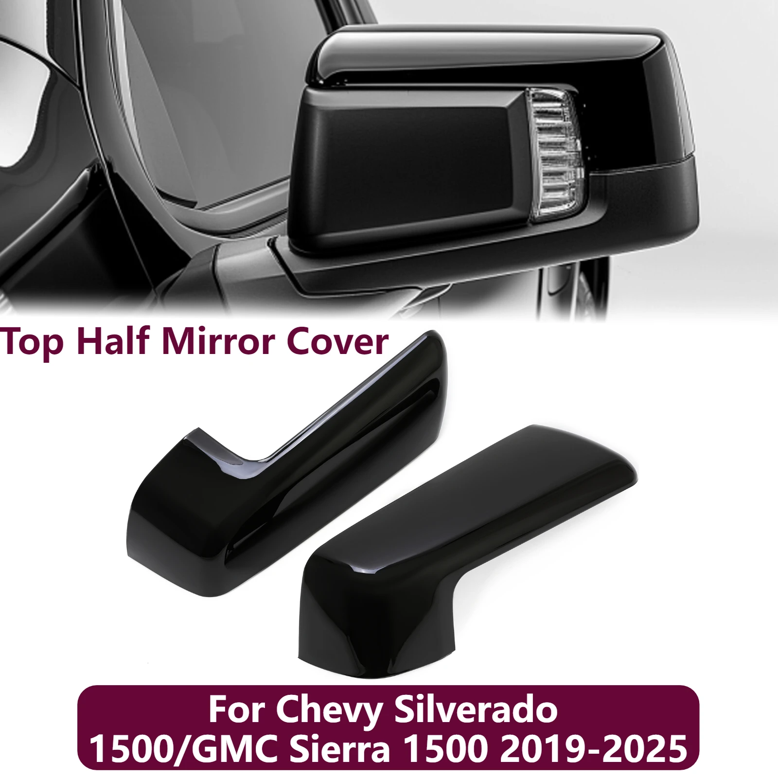 

Черный верхний полузеркальный чехол для Chevy Silverado 1500/GMC Sierra 1500 2019-2025 84469252, 84328137