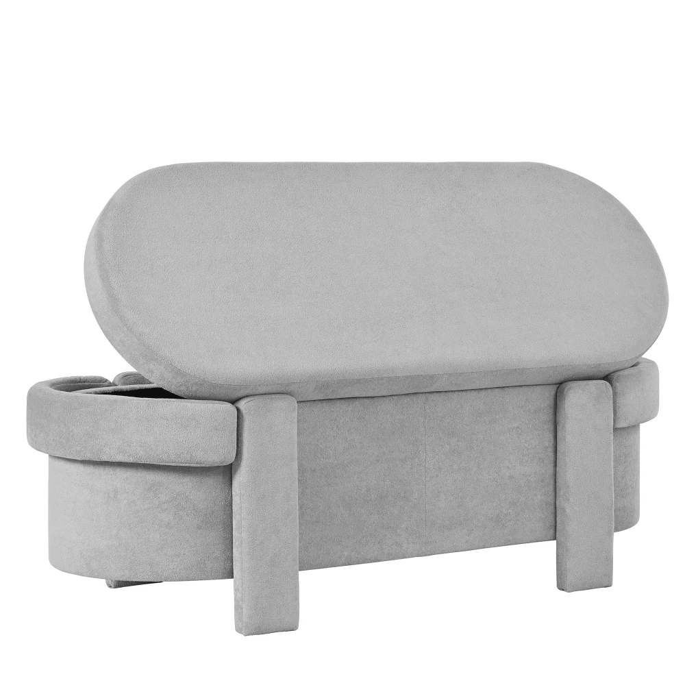 PINGGO Graue Gepolsterte Aufbewahrungsbank mit Deckel 121,5x49x44,5cm Fleece-Sitzbox für Wohnzimmer Schlafzimmer – Detail 16