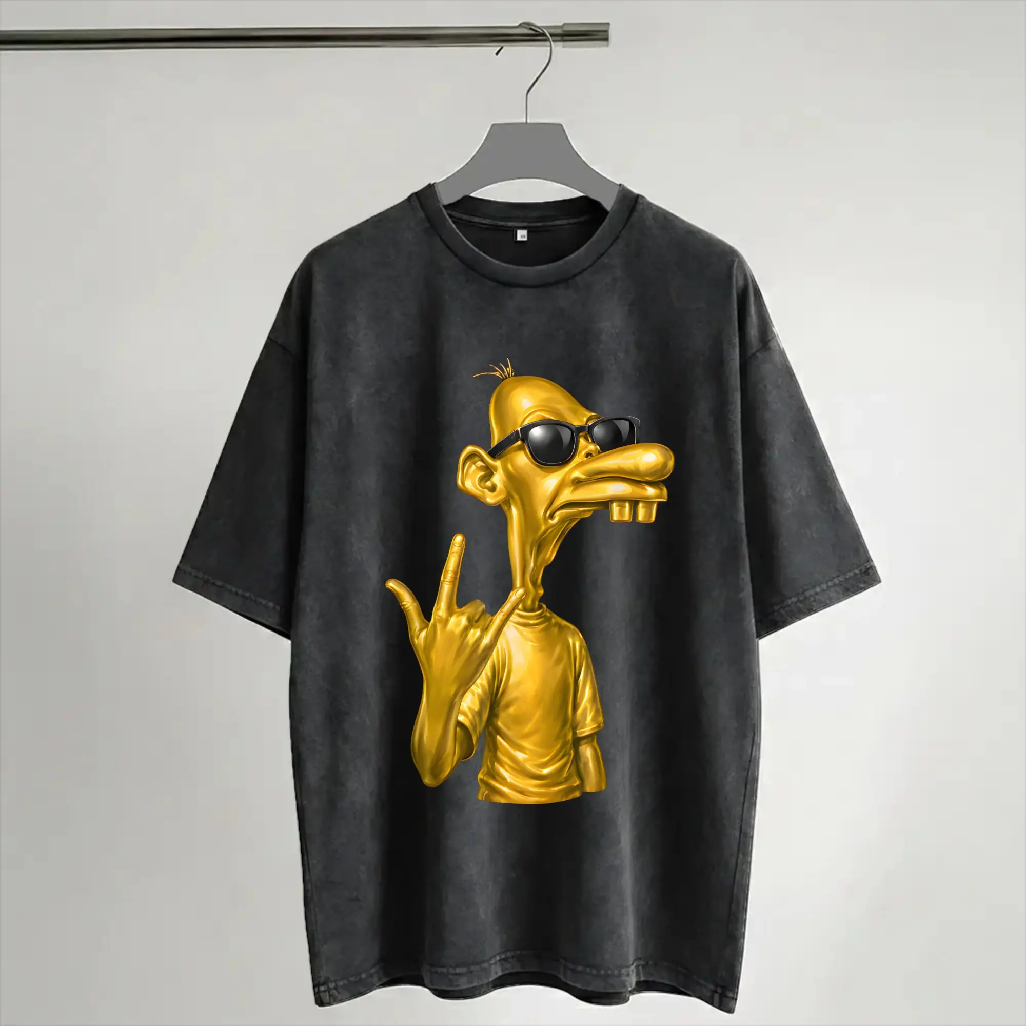 Golden Neegy Meme Funny Internet Brainrot Gen Z Humor Accessories Washed T Shirts for Men Women Streetwear Hip Hop T-Shirt