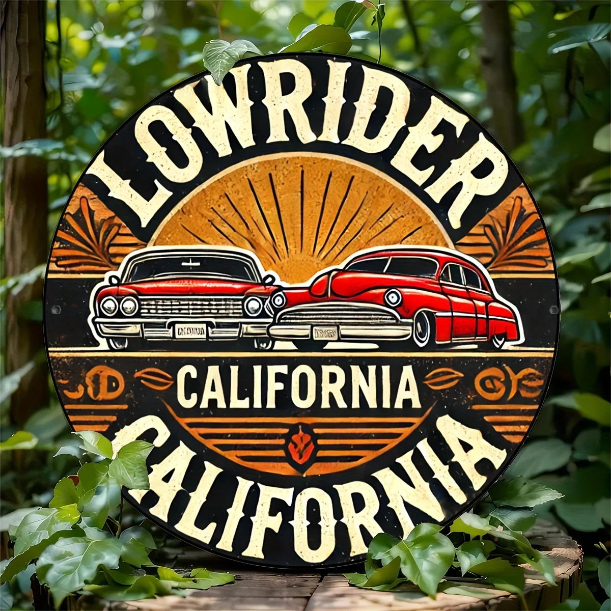 عبوة واحدة من لافتة ألومنيوم مستديرة من كاليفورنيا Lowrider، ديكور حائط مستوحى من الطراز العتيق للمنزل، العائلة، البار، كهف الرجل، المرآب، ديكور المشهد