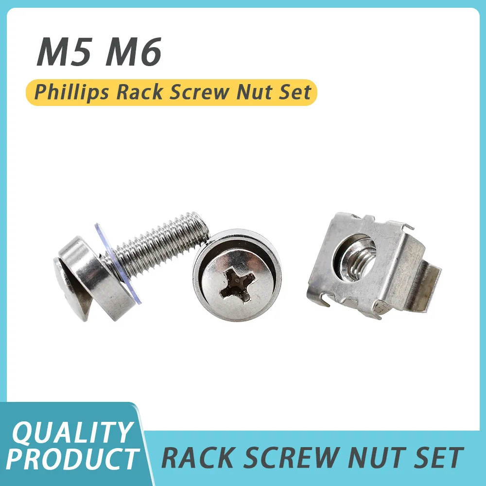 M5 M6 Phillips Rack Screw Nut Set Bolts Washers Metric Square Hole Hardware Server Screws Mount Clip Cage Nuts Assortment Kit