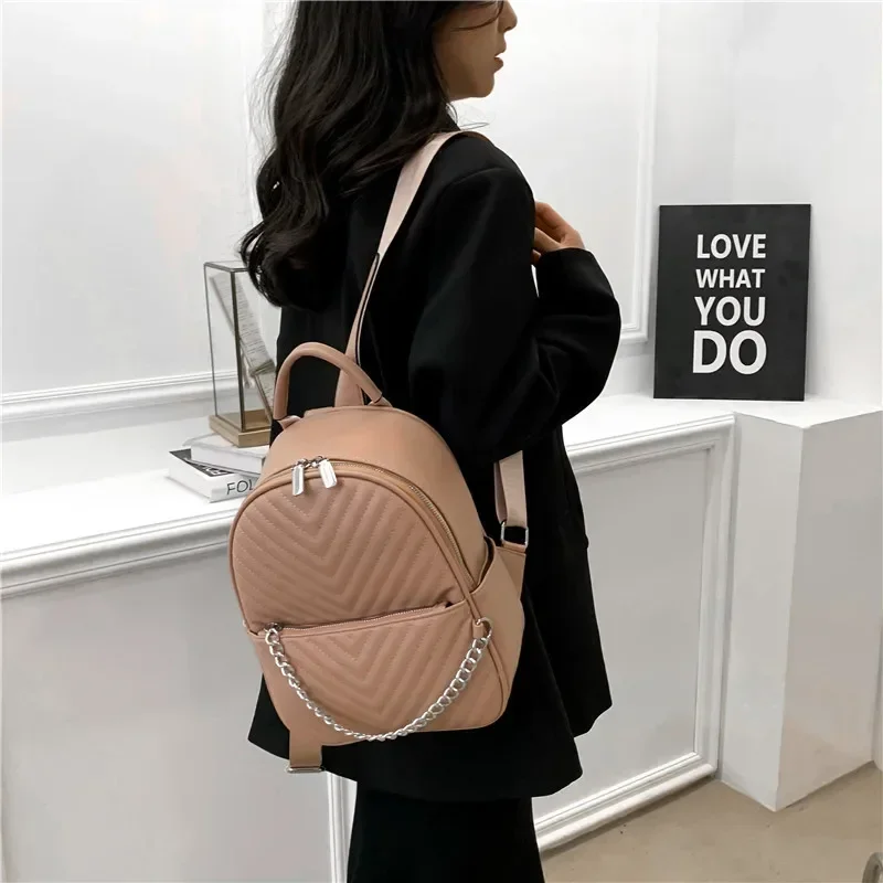 Novo estilo europeu-americano versão coreana da moda feminina todos os jogos ling treliça bordado linha saco de viagem mochila feminina