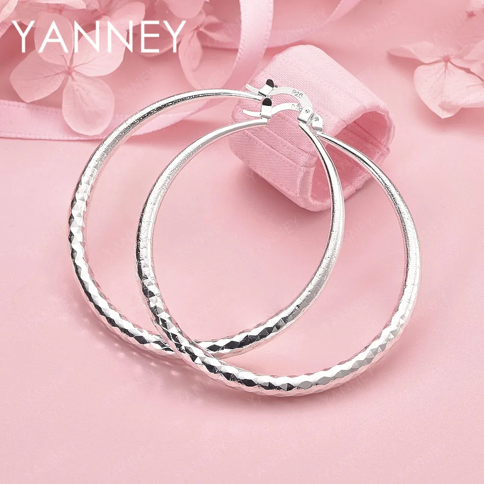 

Elegant 925 Sterling Silver 50mm Delicate Round Earrings for Women, Jewelry Accessories, Gifts, and Charming Weddings