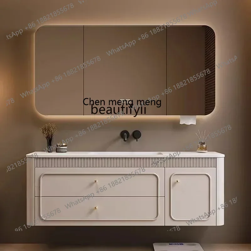 

Q178 CC Customized rock slab hot bending integrated basin bathroom cabinet combination French washbasin wash basin