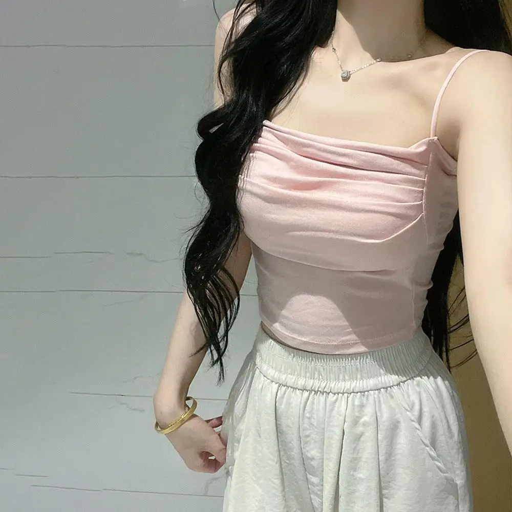 Top sem mangas feminino, roupa íntima, camisola justa, sexy, curto, com alças finas, sutiã embutido, colete coreano y2k