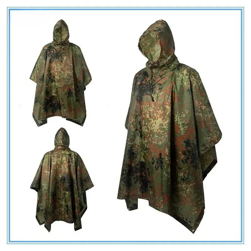 az152024 NEW Waterproof Poncho Camouflage Cover for Camping Hunting Clothes Shelter Tent Emergency Raincoat