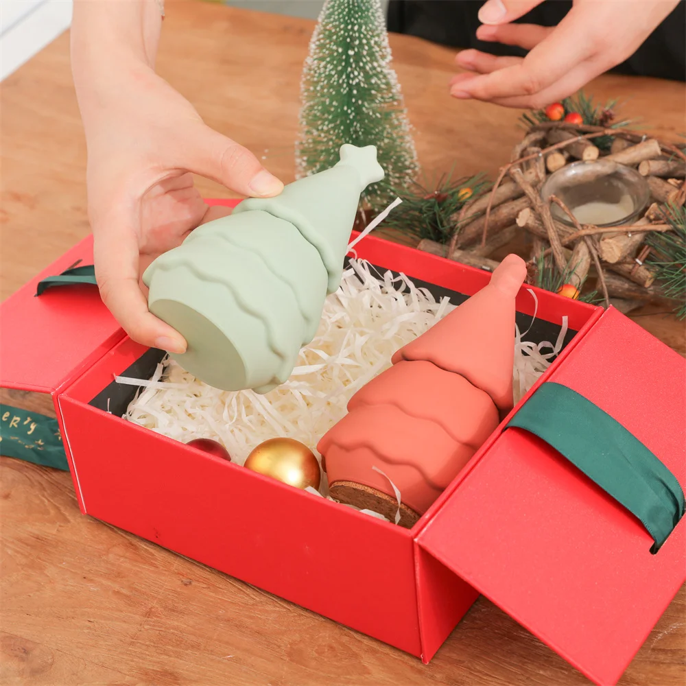 Christmas Tree Candle Jar Concrete Silicone Mould with Lid  Candle Vesssel Mould for Cement and Jesmonit DIY Christmas Gift Tool