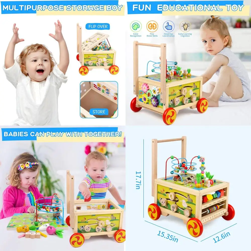 

Montessori 7-in-1 Wooden Activity Cube for Toddlers: Educational Learning Toy with Bead Maze, Gears, Numbers, and More