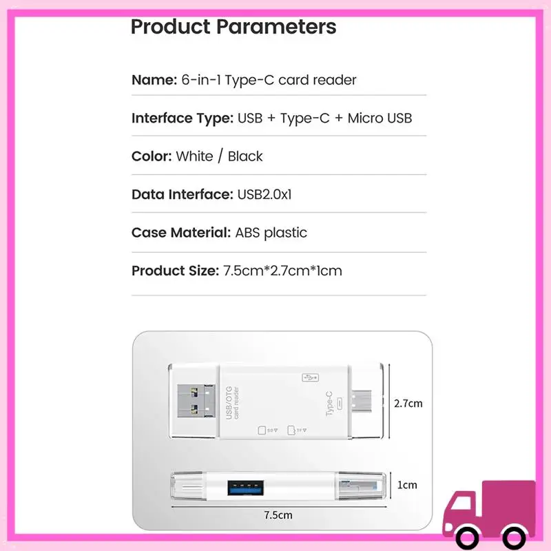 Compact OTG SD TF Type C Micro-Sd Card Reader Type C To Usb Otg Adapter 6 In1 USB 2.0 TF Card USB Flash Drive Card Reader