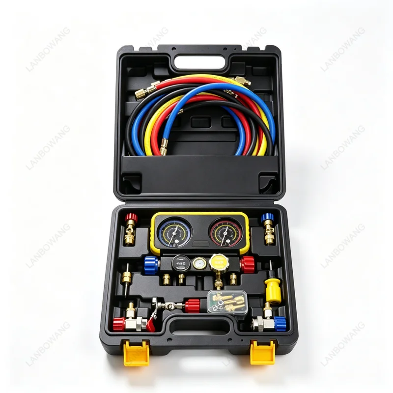 Suitable for R134a/R404/R1234yf Four-way AC Pressure Gauge, Valve Tube Pressure Gauge Group