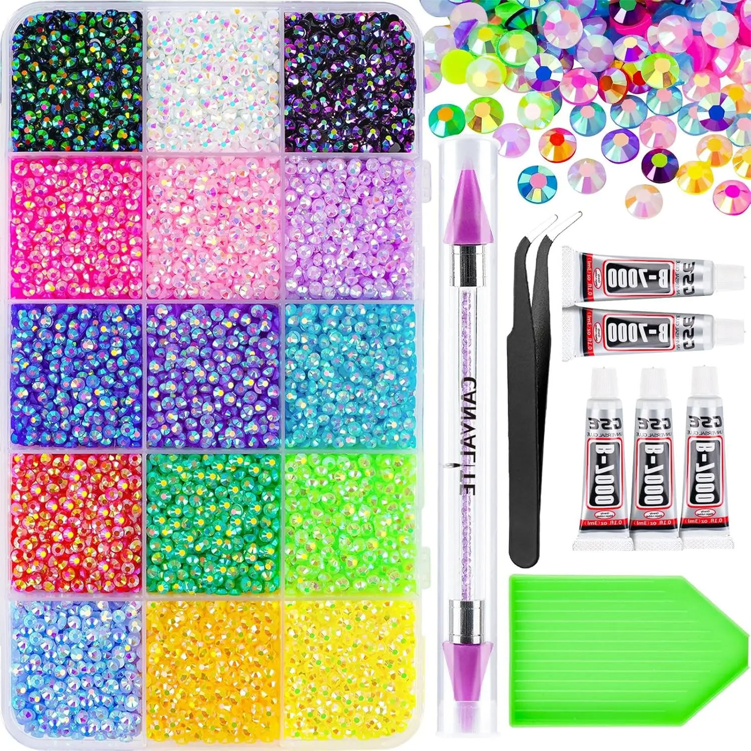 

18000Pcs Multicolor 3mm Flatback Rhinestones with Glue & Picker for DIY Crafting Clothes Shoes Nail Art