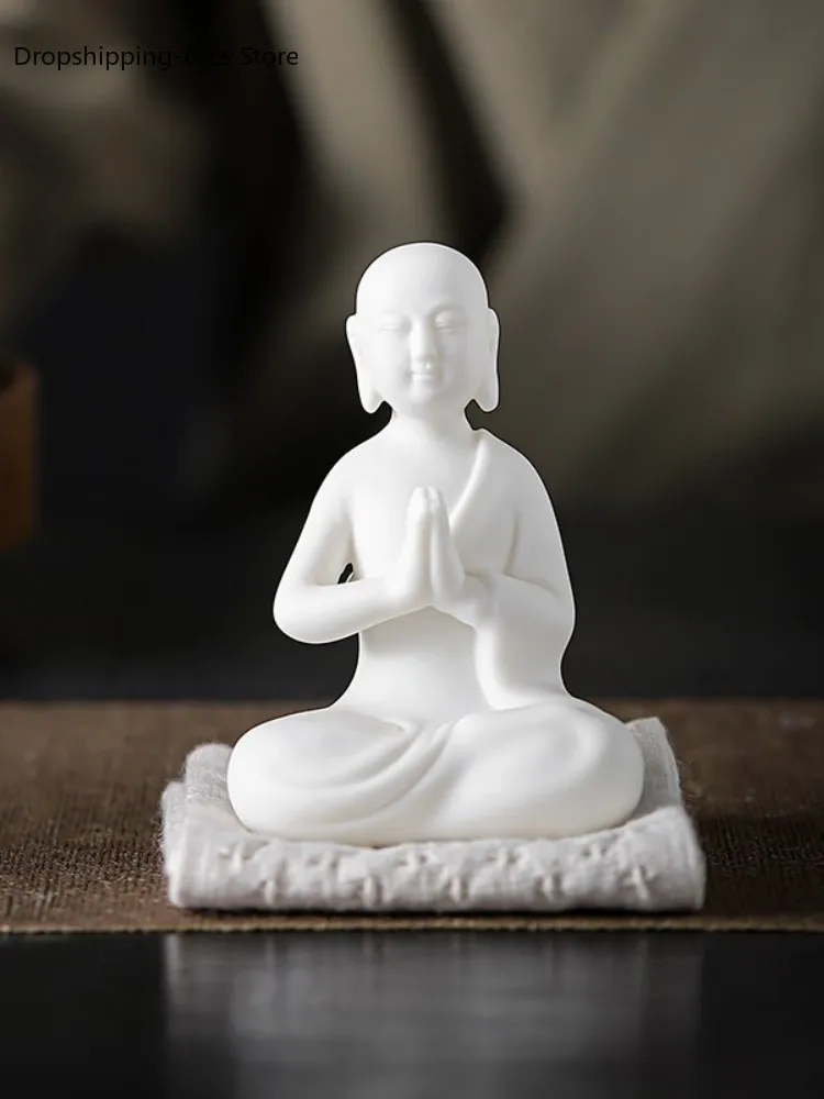 

New Chinese-style white porcelain little monk Zen home tea room character little novice decorative ornament