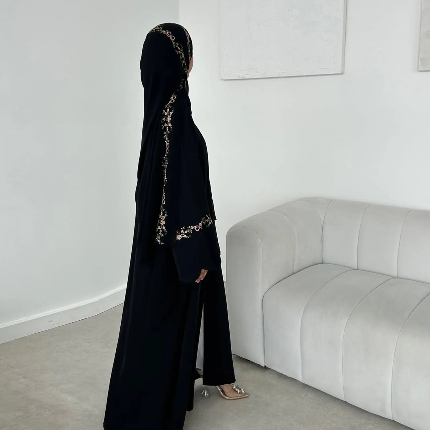 

Открытый кардиган с вышивкой Абая Мусульманские женщины Длинное платье макси Турция Кафтан Платье Кимоно Дубай Исламская одежда Арабский халат Кафтан