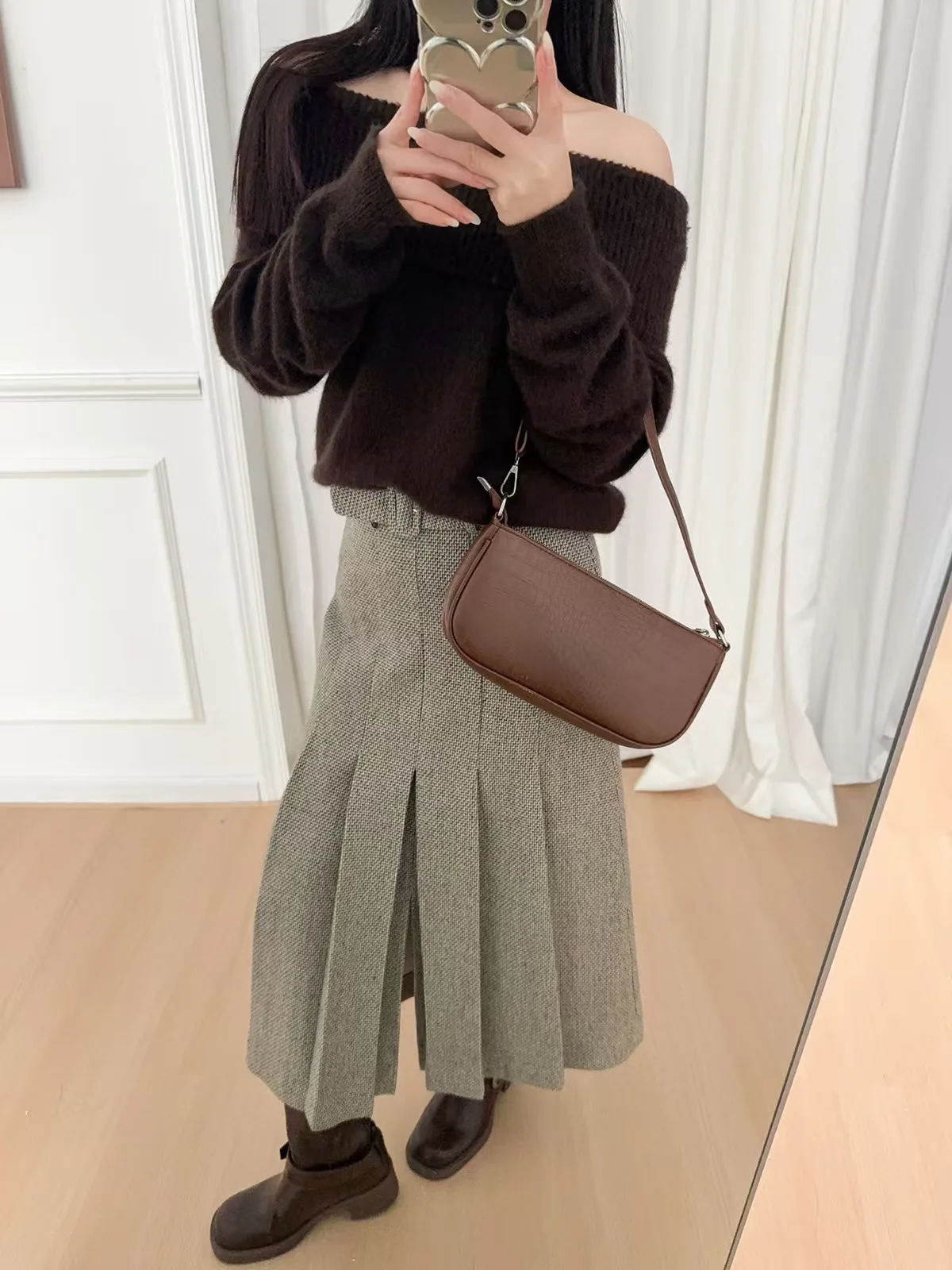 

Вязаный шерстяной свитер Cosniu Commuter с одним открытым плечом, свободного кроя, с длинными рукавами, для женщин, как нижний слой одежды