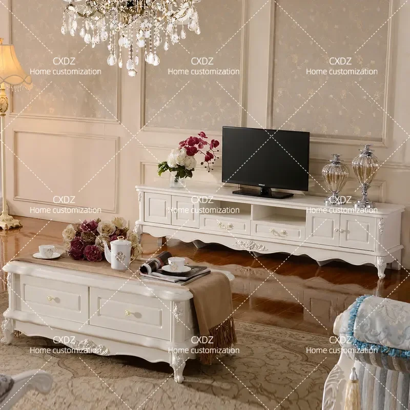 Modern Simple TV Stand and Coffee Table Combo Living Room Floor Cabinet Small Minimalist Entertainment Center Furniture