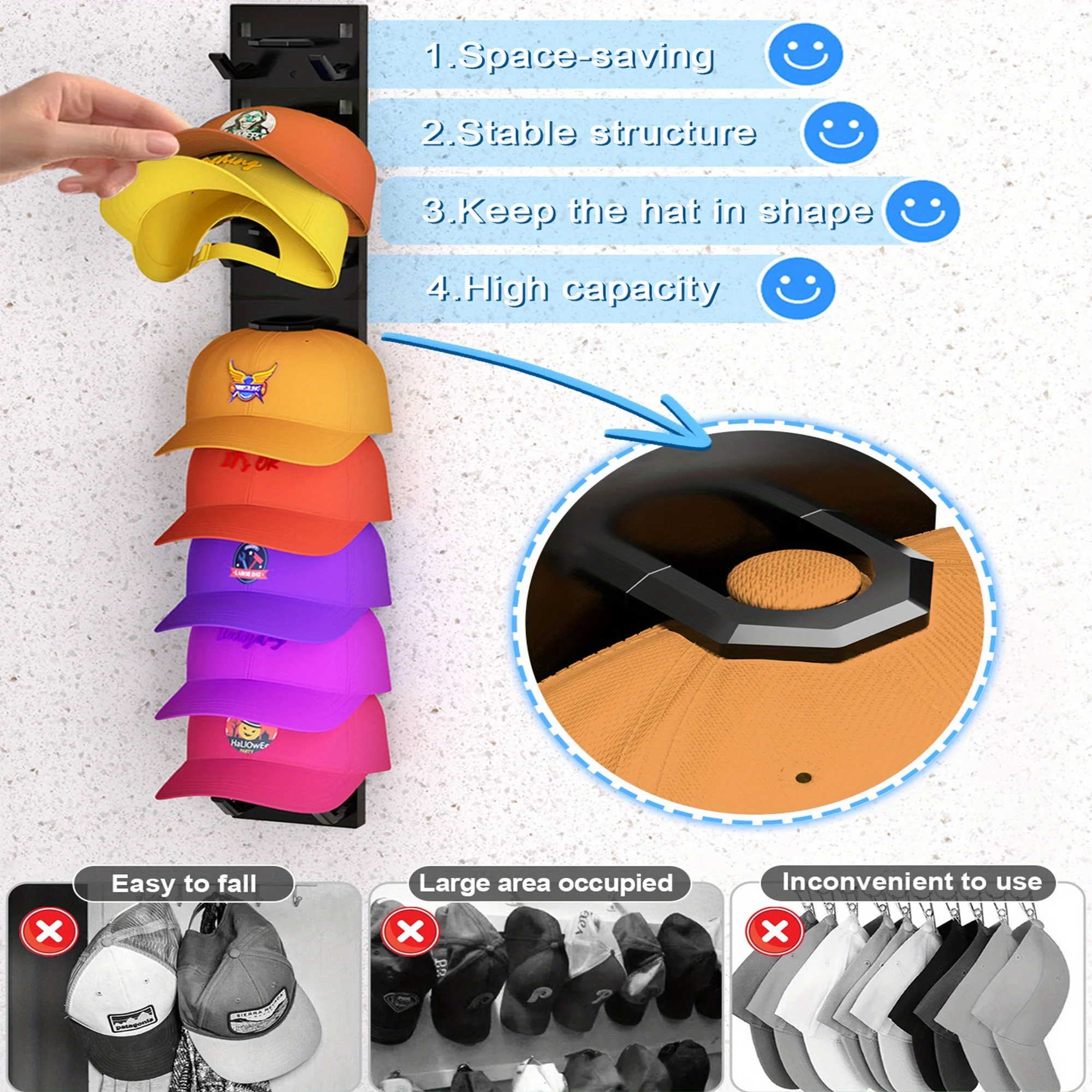 강력 접착 야구 모자 보관 랙 |   9/18 야구 모자용 다층 모자 진열대, 옷장 문 및 침실용