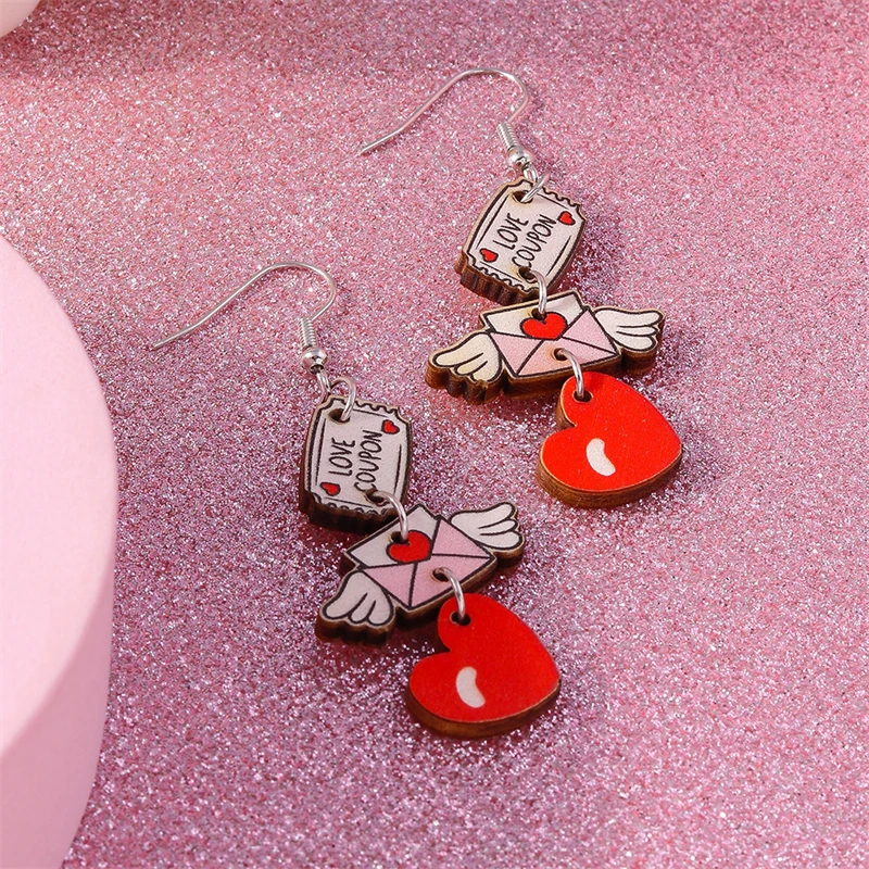 Niedliche Holz-Liebesumschlag-Ohrringe für Frauen und Mädchen, Party- und Festivalschmuck, Dekoration – Detail 5