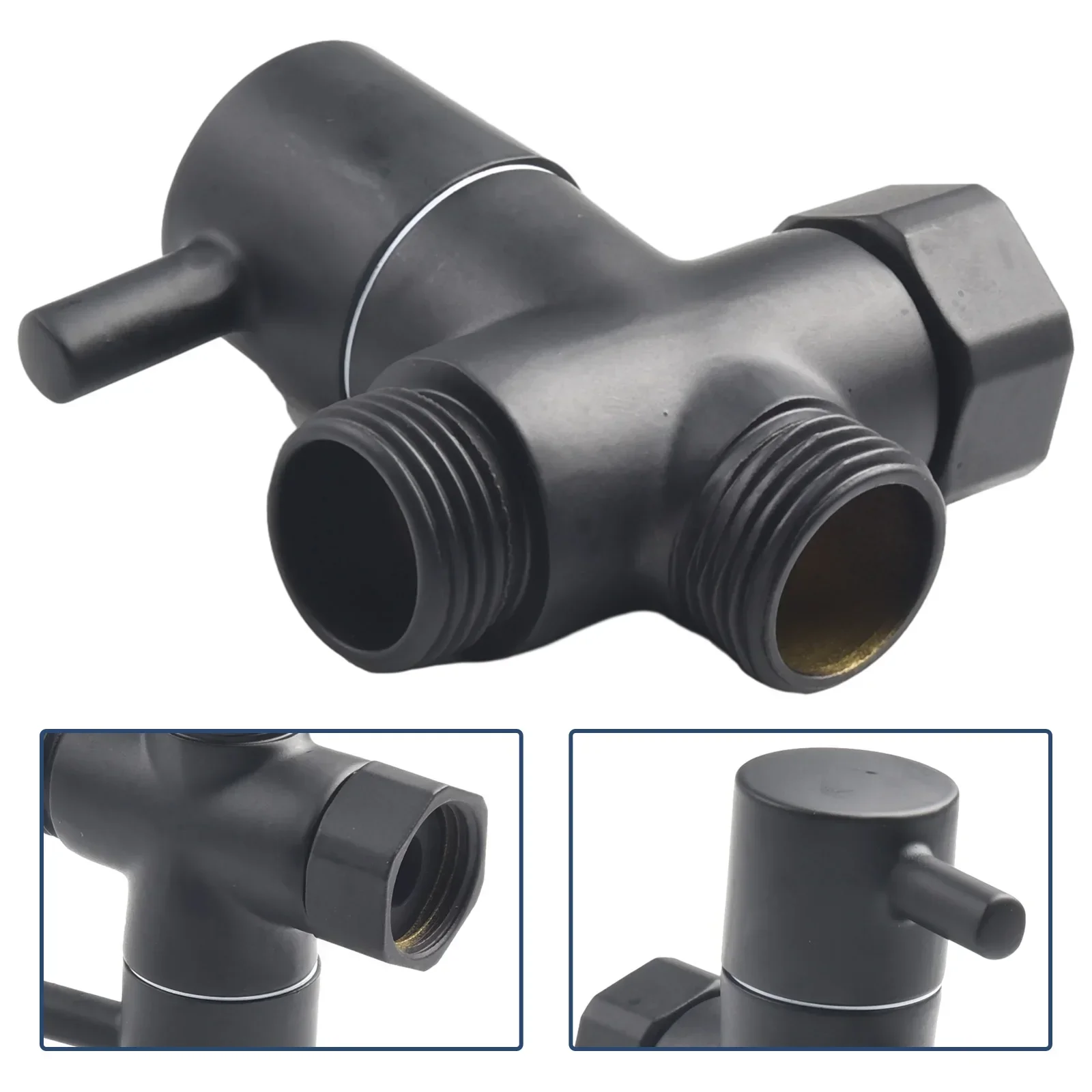 T Adapter Diverter Valve 1/2in Female 1/2in Male Black Solid Metal Handle Practical To Use Excellent Service Life