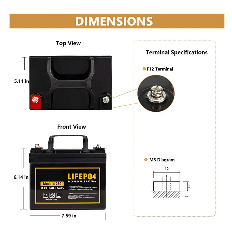 Deep Cycle 12V 50Ah LiFePO4 Battery Lithium Ion Batteries Packs for Solar System