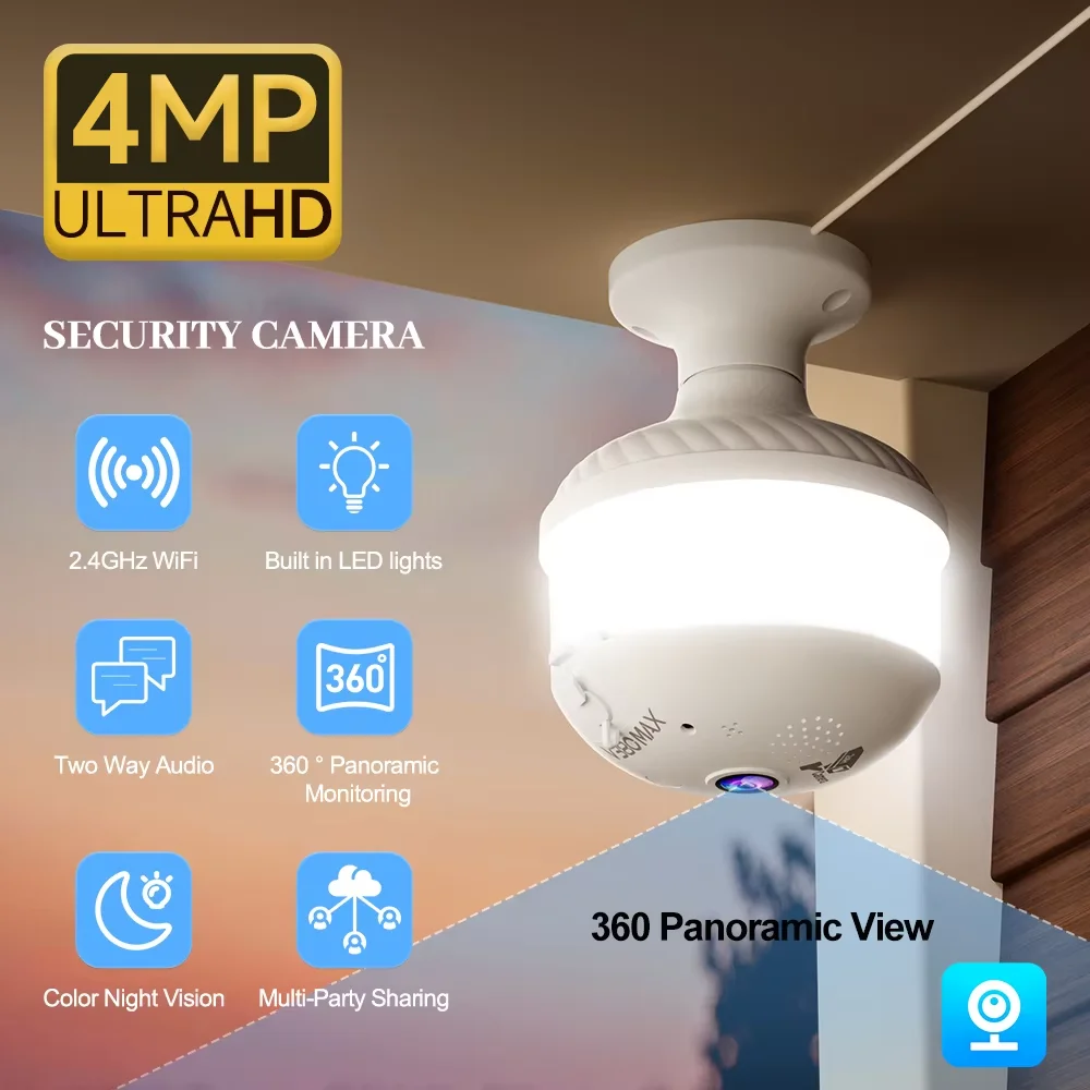 V380 Pro Security Camera  4MP Wifi Spotlight Camera  Full Color Night Vision Human Detection IP Camera Video Surveillance