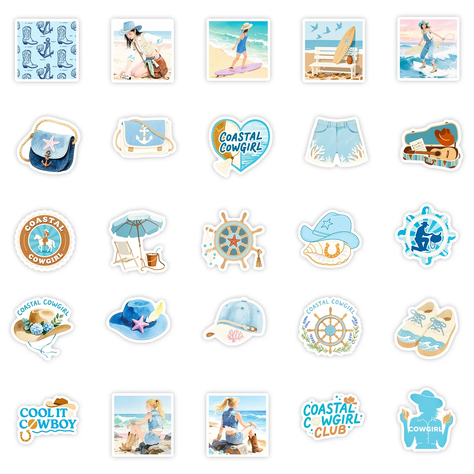 56 قطعة ملصقات نمط الشاطئ الكرتونية الإبداع الأزرق الكتابة على الجدران الديكور DIY بها بنفسك دفتر حقيبة الغيتار سكيت ألعاب الهاتف الشارات