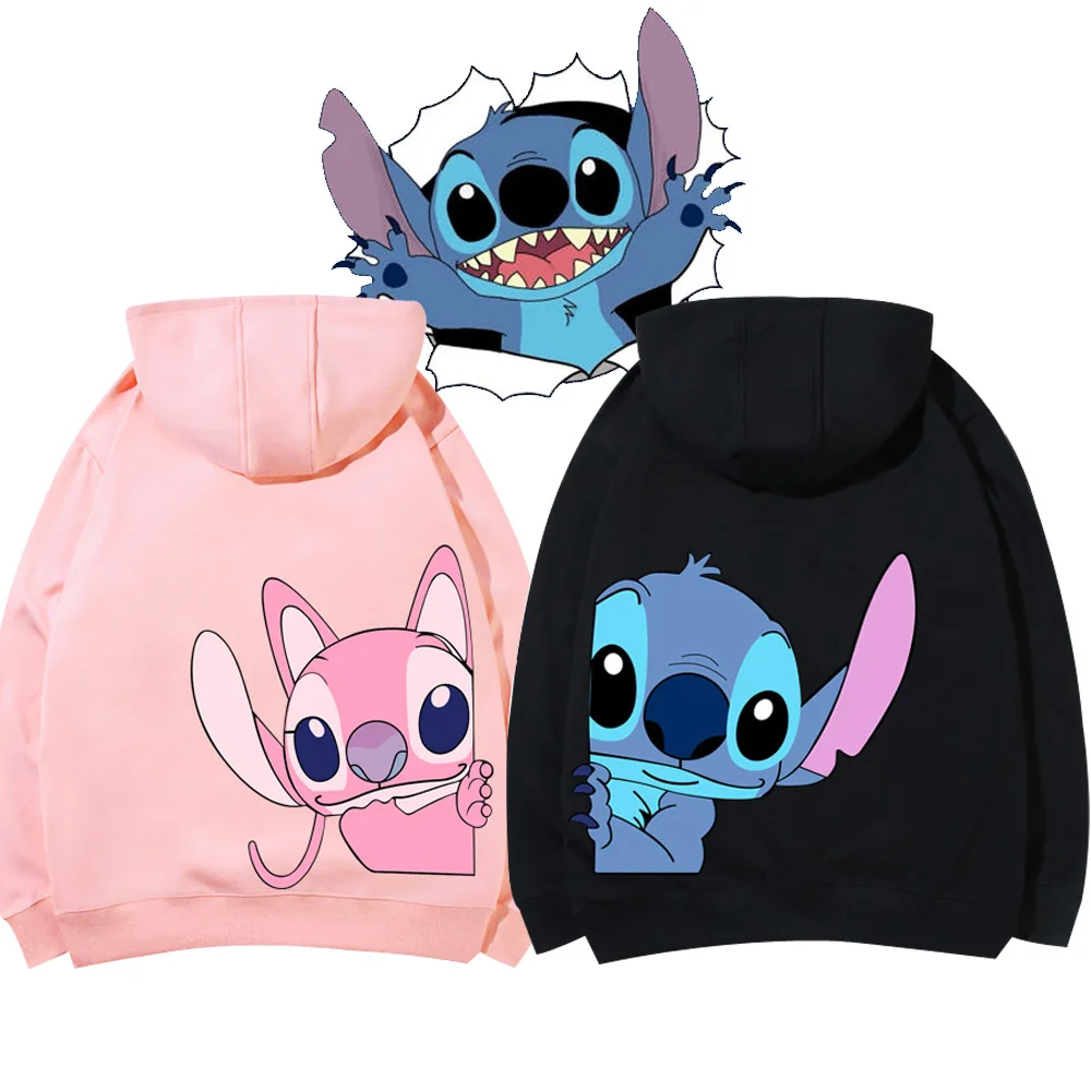 Disney Sweatshirt Stitch Cartoon Print Hoodie Pullover Couple Unisex Ladies Pocket Top  Graphic Hoodies