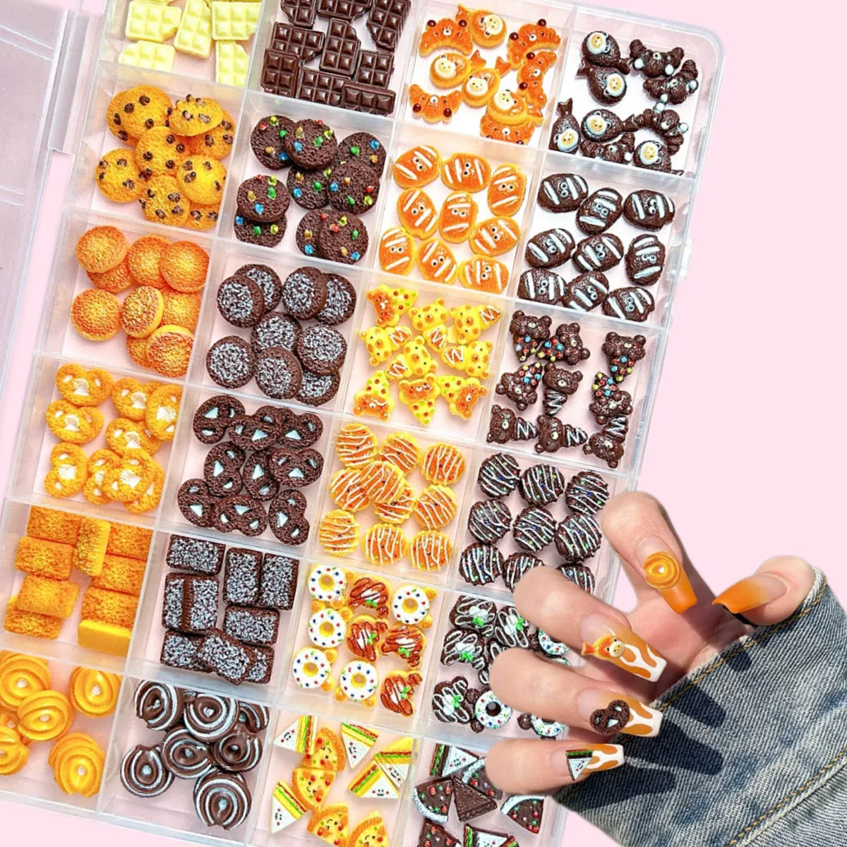 

1Box Multiple Style Chocolate Cookies Resin Nail Charms Simulated Ceative Pizza Donuts Dessert Series Nail Art Decorations DIY