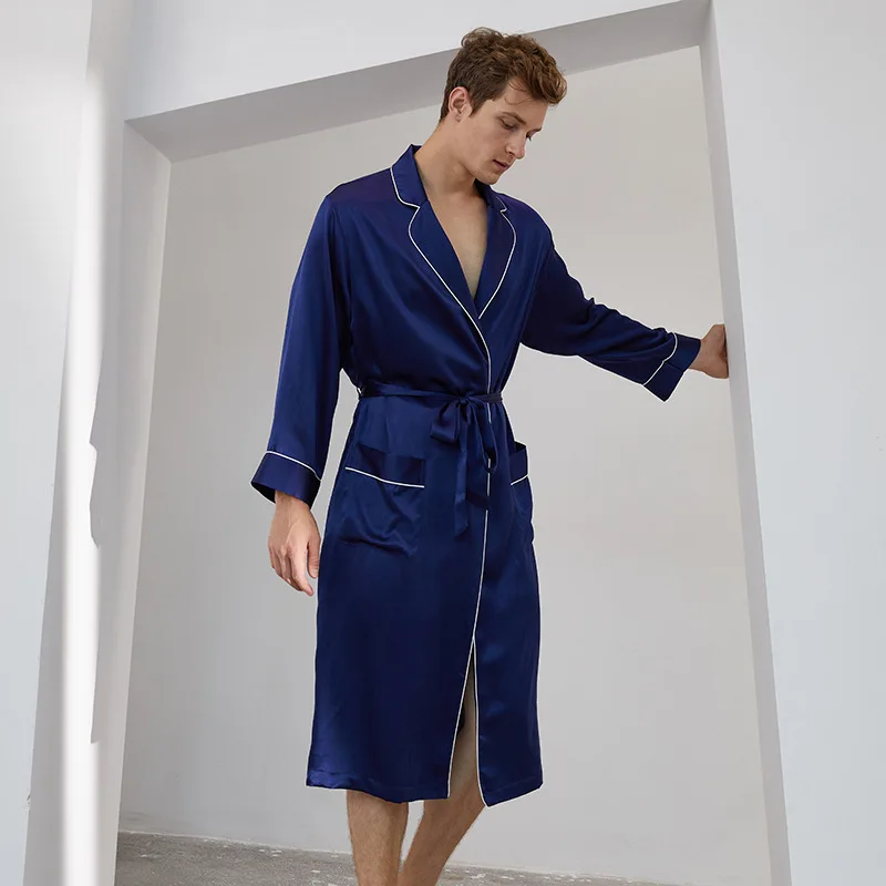 

Long Home Wear Pajamas Chinese Silk Robe Mens Silk Nightgown Men Satin Silk Sleepwear Bathrobe Wholesale for Home Hotel Spa