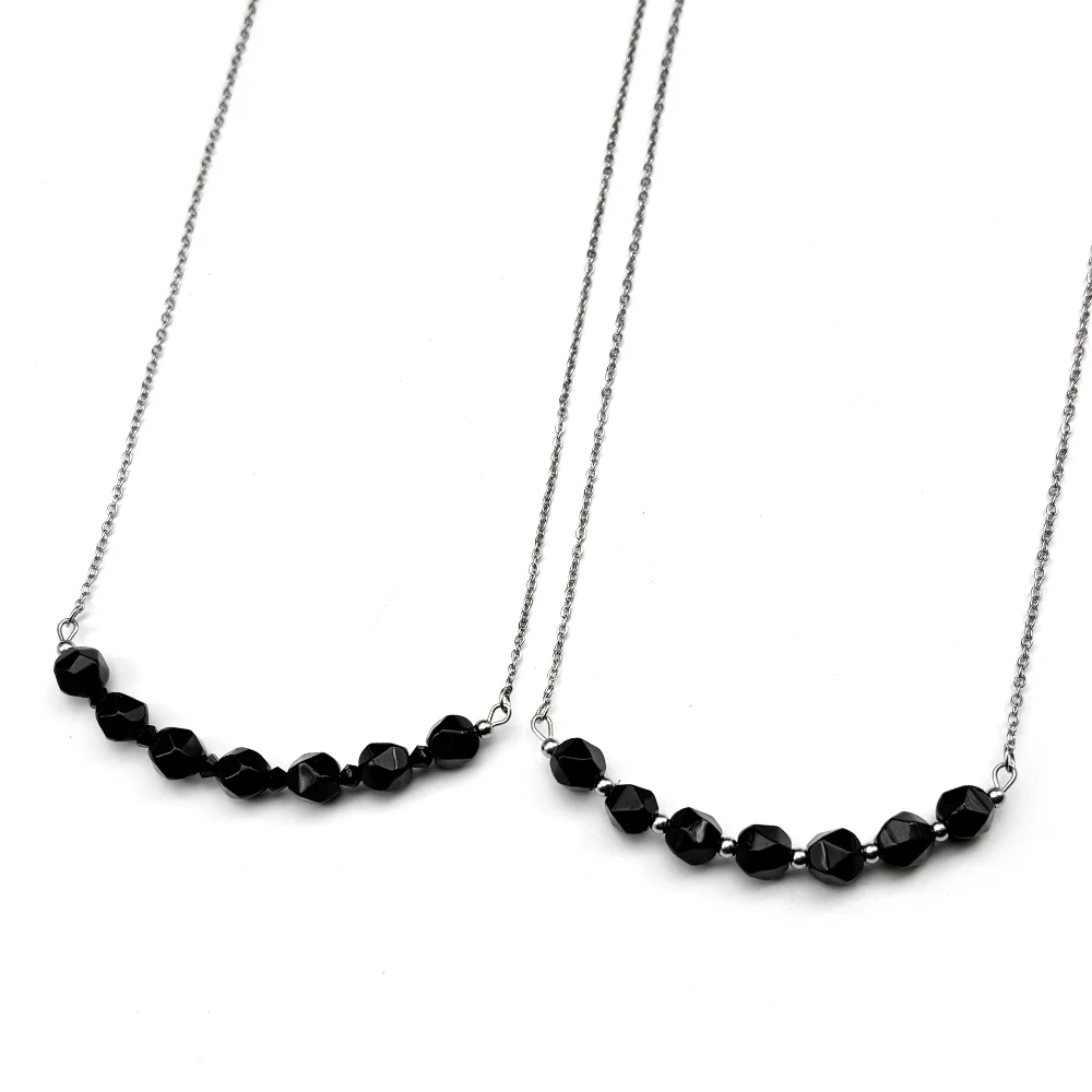 

Minimalist Black Glass Stone Beads Clavicle Chain Choker Necklace for Women Stainless Steel Silver Color Collar Jewelry Gift