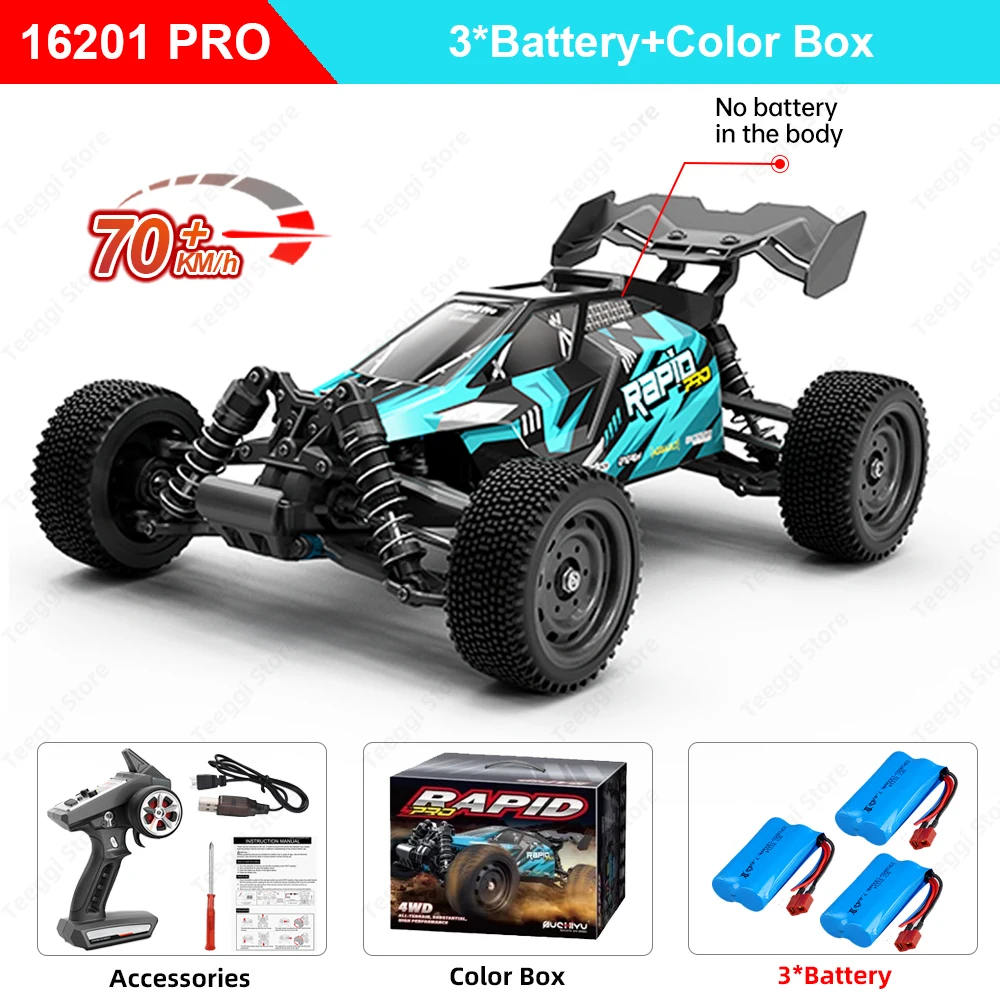 Teeggi 16101/16102 PRO 1:16 Hochgeschwindigkeits-RC-Auto mit LED-Licht Drift 70 km/h 4WD RC Off-Road-Auto Monster Truck Spielzeug für Kinder Geschenke 6