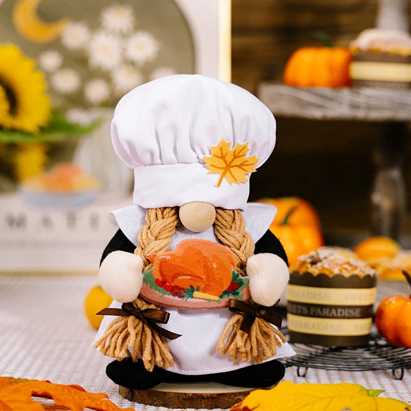 1 Piece Thanksgiving Day Harvest Festival Hugging Pumpkin Chef Hat Rudolph Doll Ornaments Fall Gnome Plush Elf Doll Gifts Female