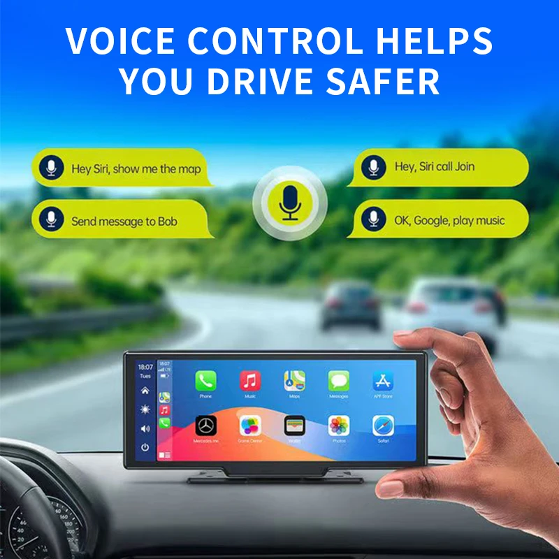 10.26inch Screen Carplay Portable Multimedia Car Dvr Recorder Support Rear Camera For Android Auto With Voice Control